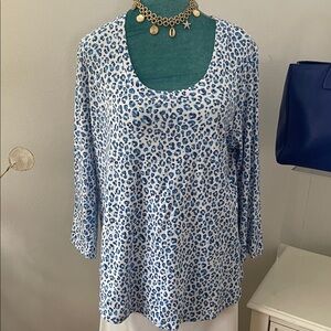 Tommy Bahama Blue Leopard-Print Long Sleeve Scoop Neck Top